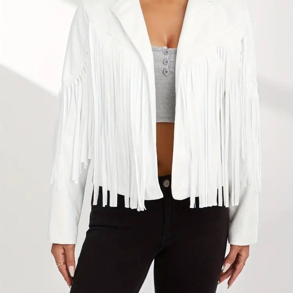 Western White Fringe Open Front Jacket NEW - Picture 1 of 5